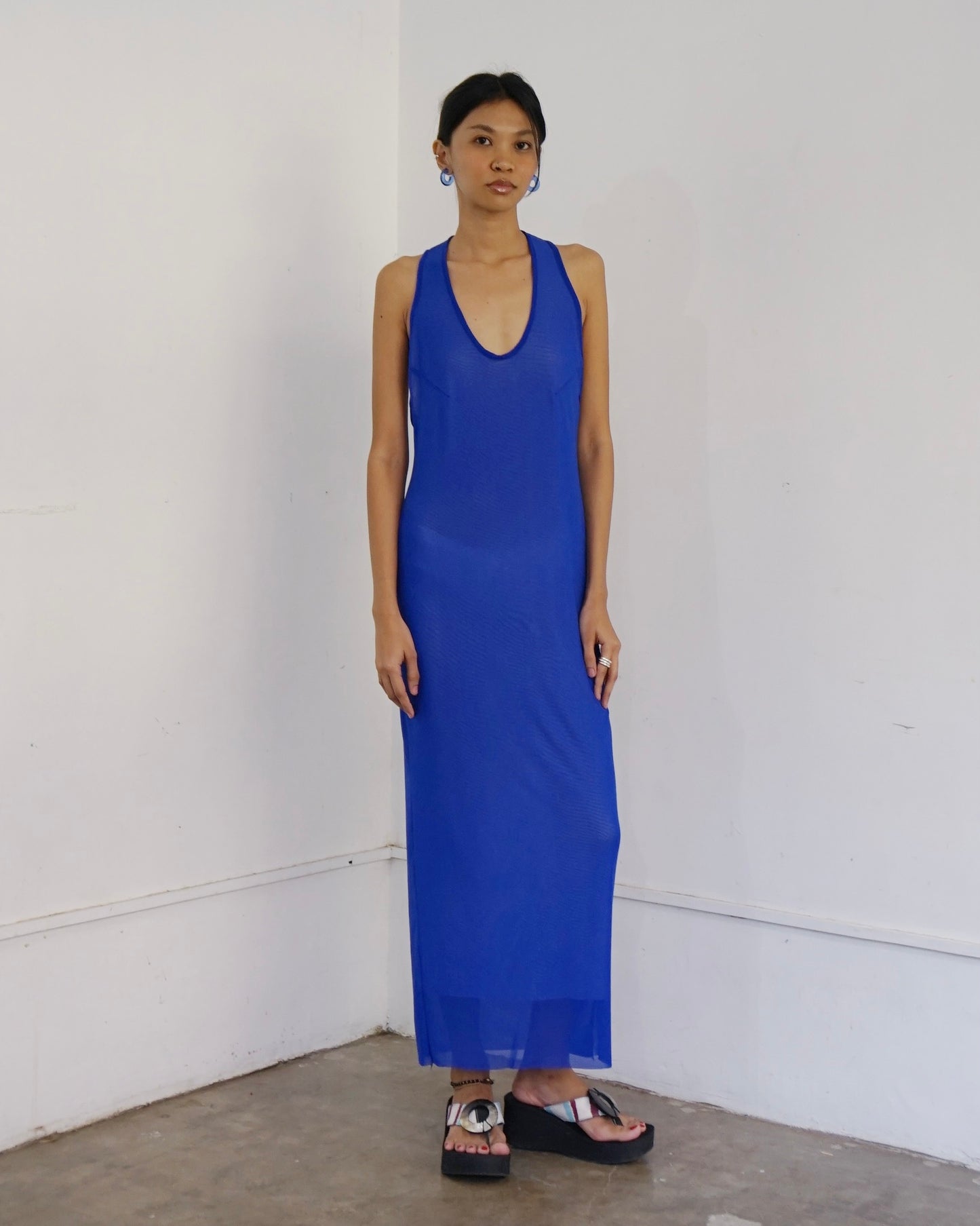 Racerback Mesh Dress Cobalt