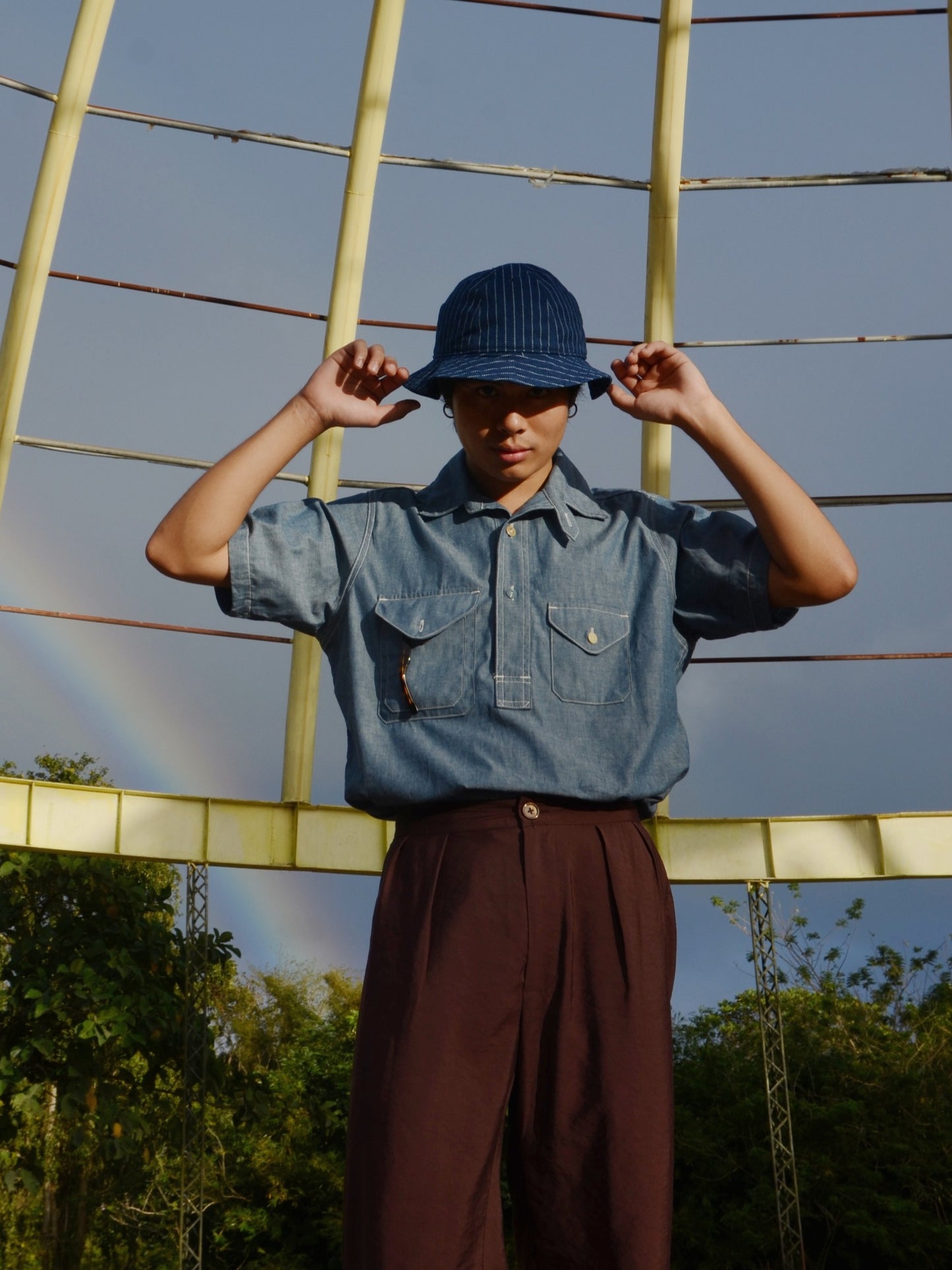 Tropa x Leon Denim Daisy Mae Hat Blue Stripes