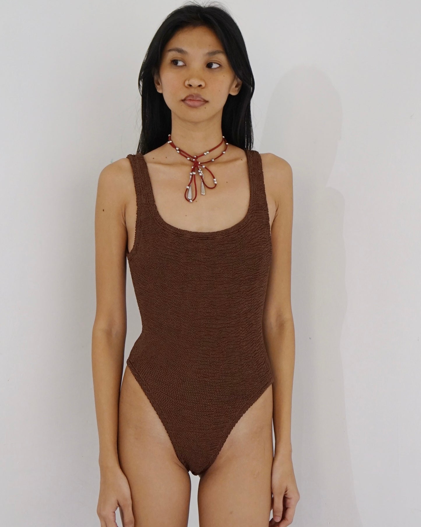 Square Neck Swim Metallic Chocolate