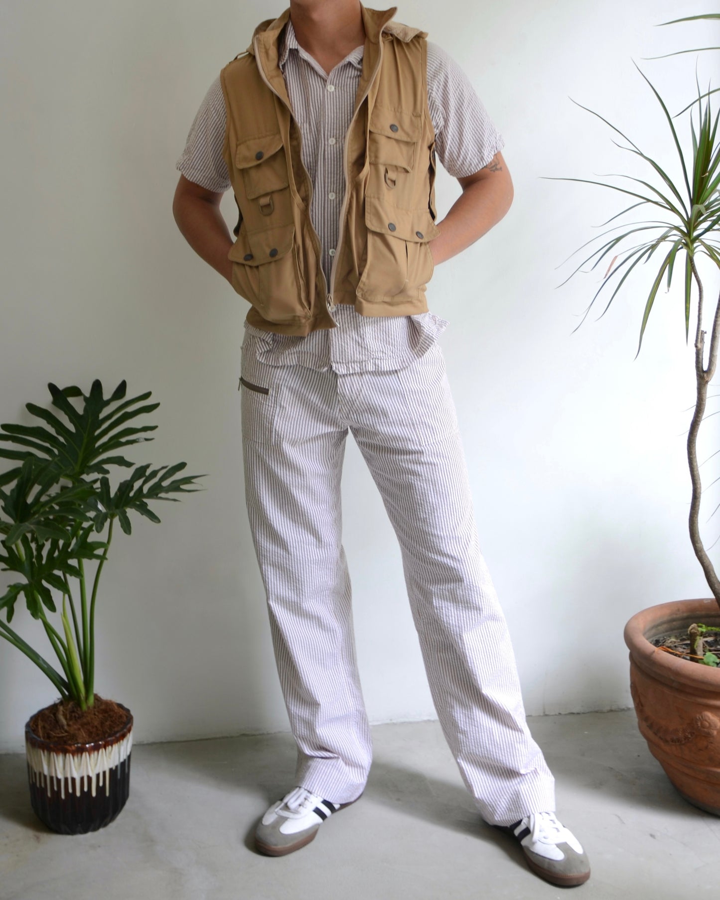 Tropa x Leon Denim Summer Pants Seersucker Brown
