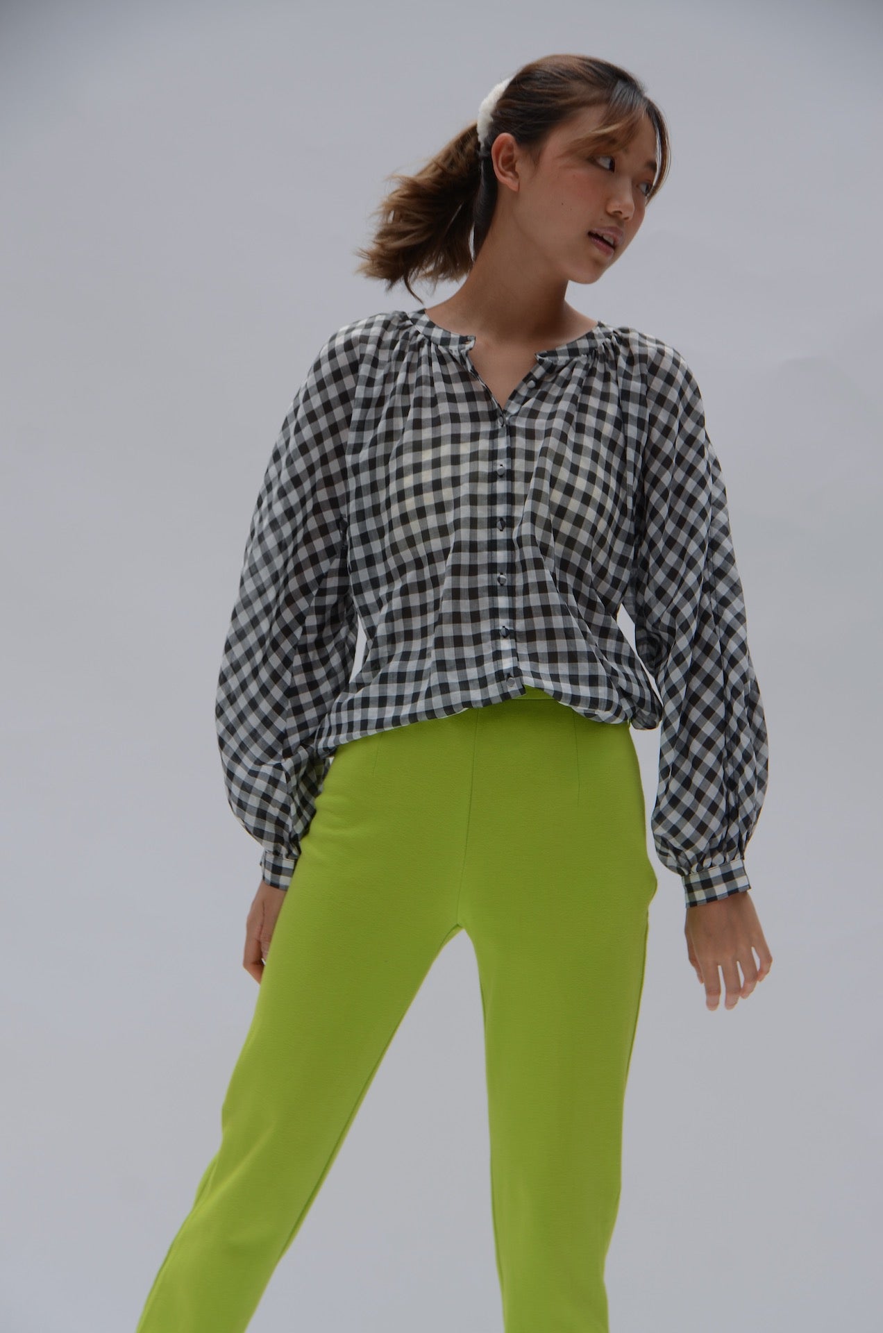 Comptoir Des Cotonniers Puffed Sleeve Gingham Blouse