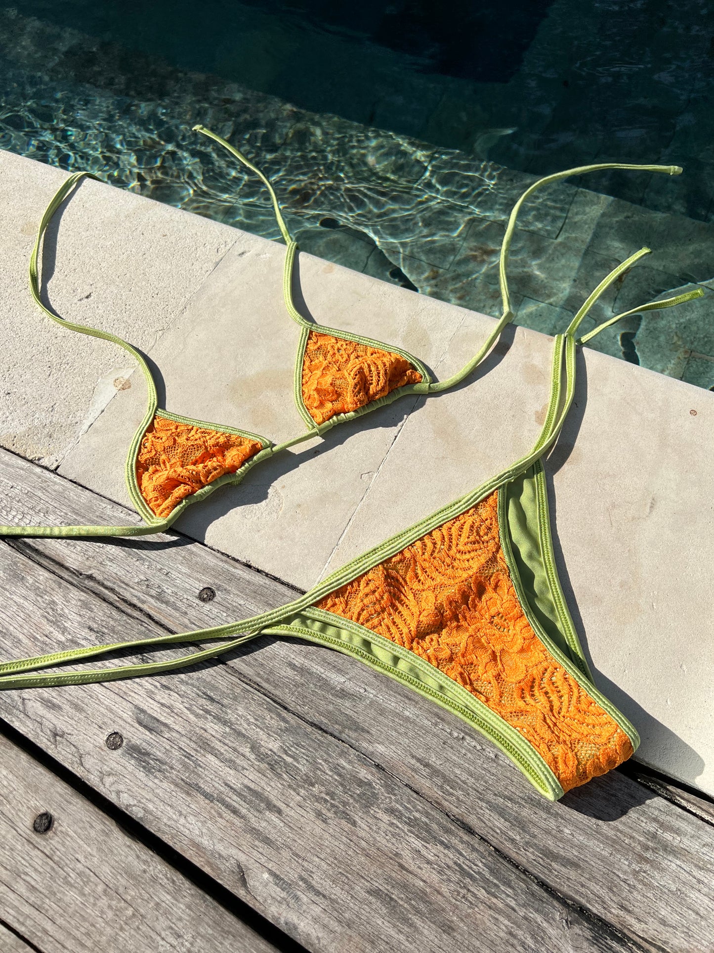 Bella Bikini Set Orange Lace & Green