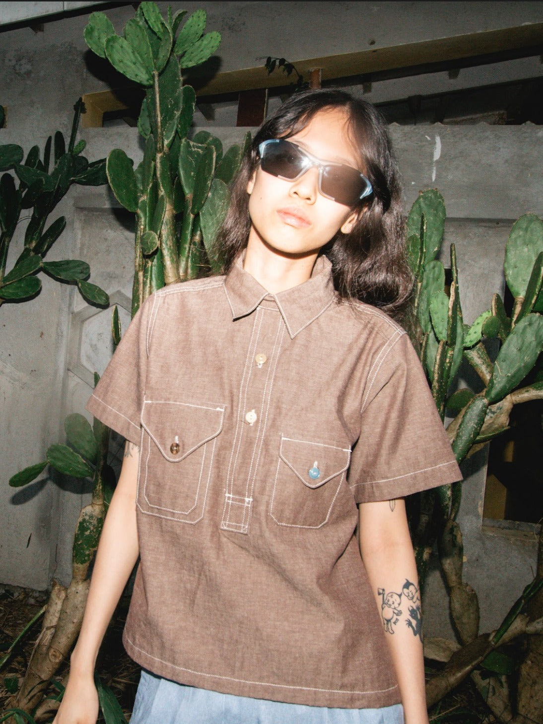 Tropa x Leon Denim Weekender Pullover Shirt Dark Brown
