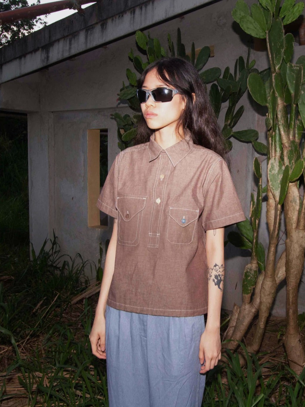 Tropa x Leon Denim Weekender Pullover Shirt Dark Brown