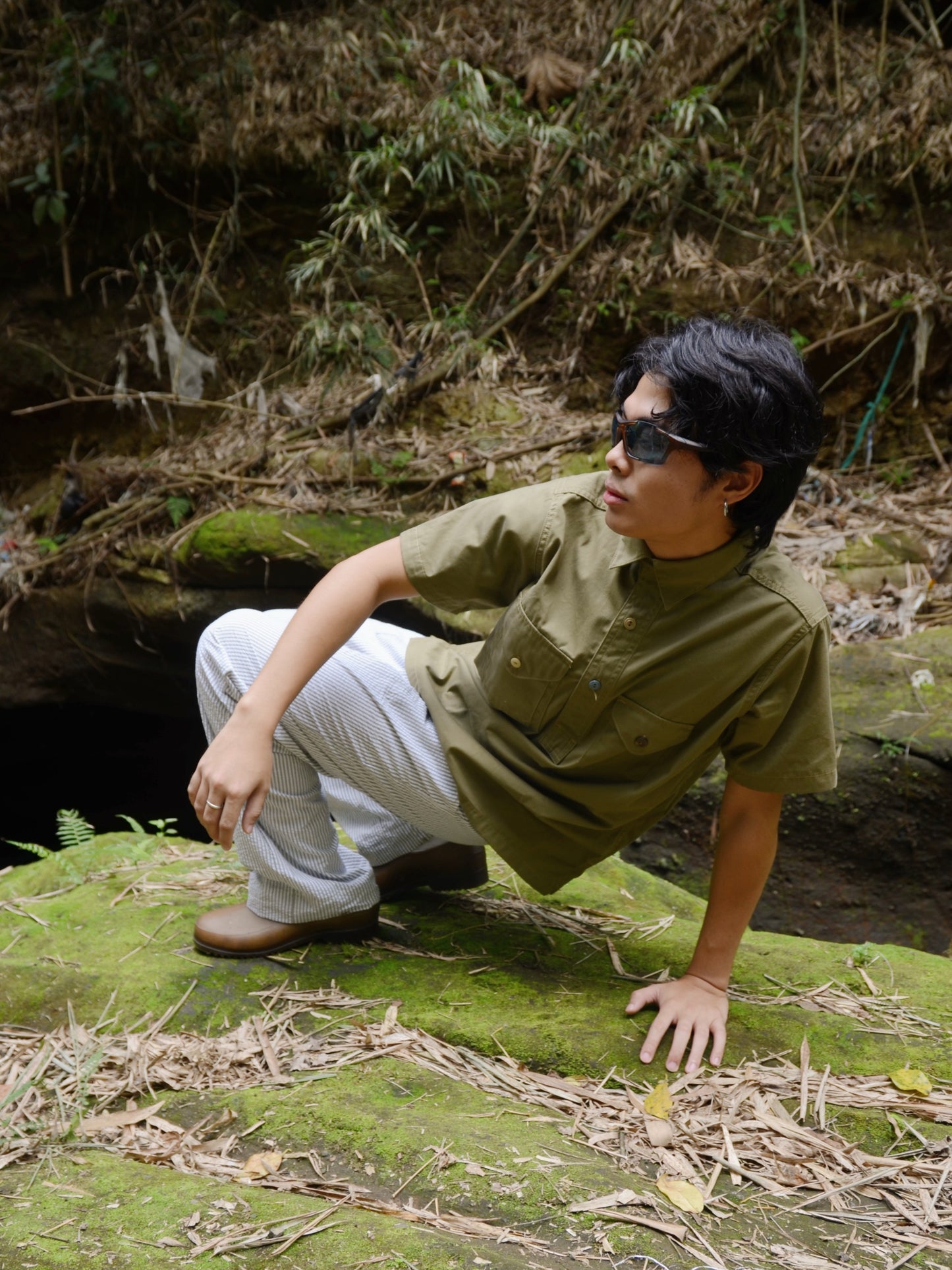 Tropa x Leon Denim Weekender Pullover Shirt Olive Popplin