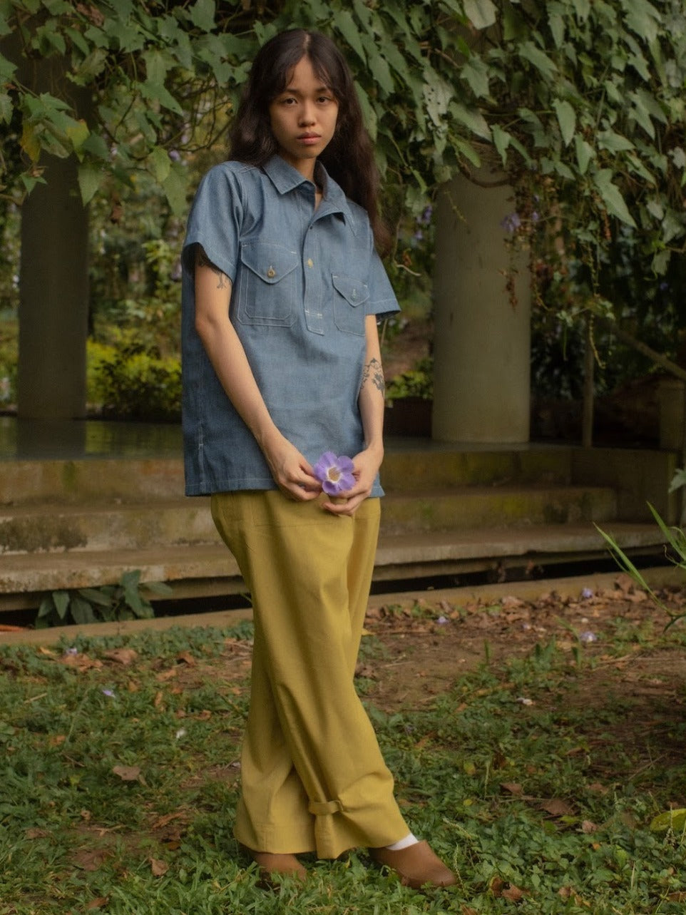 Tropa x Leon Denim Weekender Pullover Shirt Sky Blue Chambray