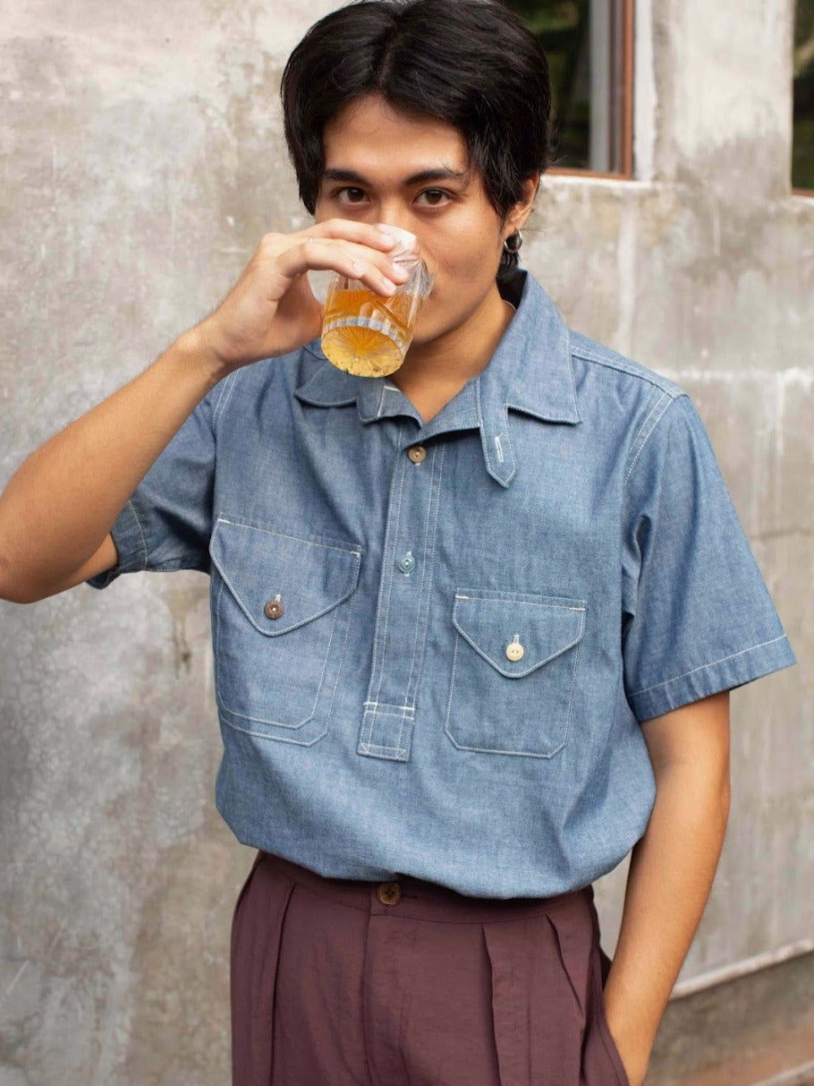 Tropa x Leon Denim Weekender Pullover Shirt Sky Blue Chambray