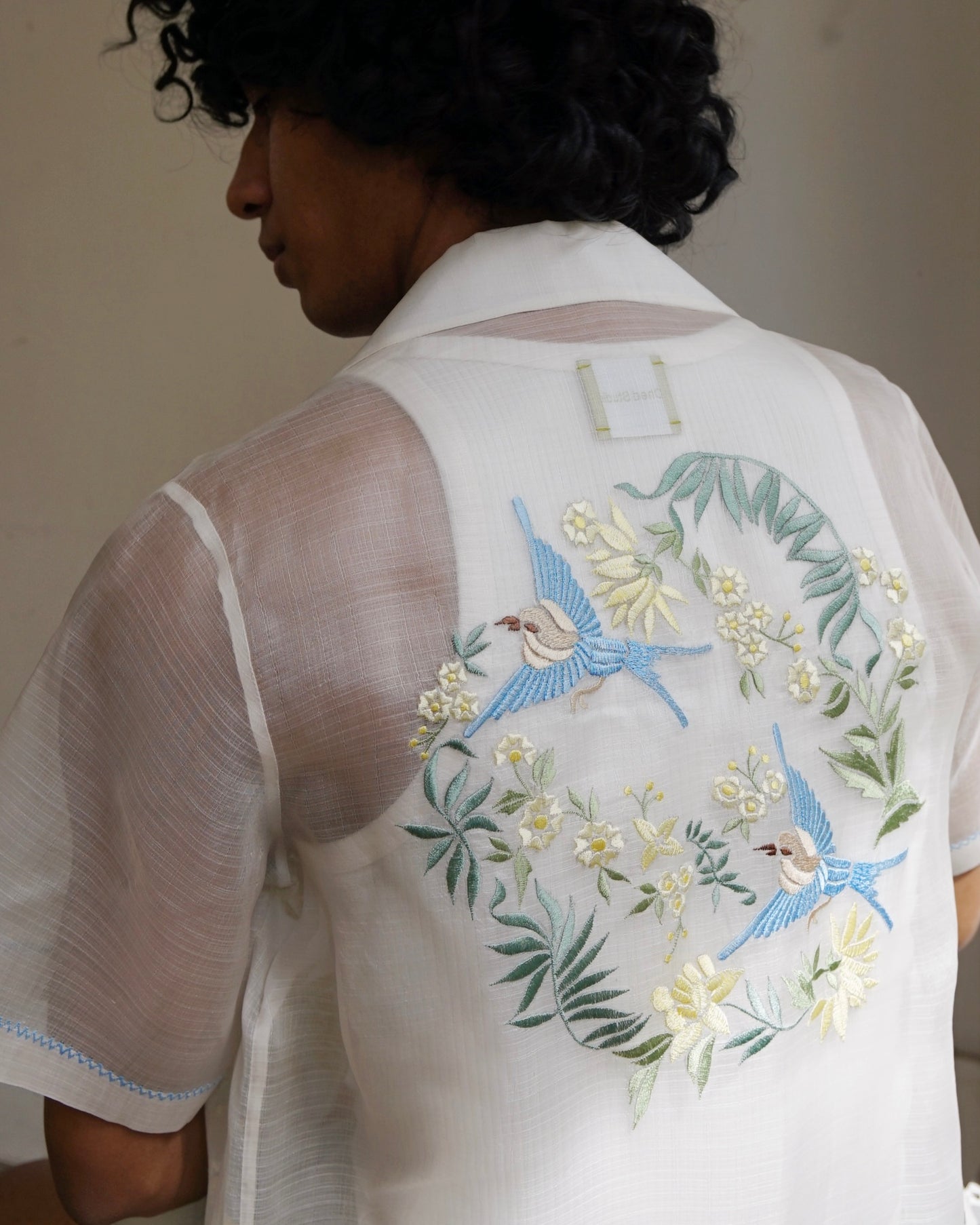 Chinoiserie Silk Cocoon Shirt Cerulean