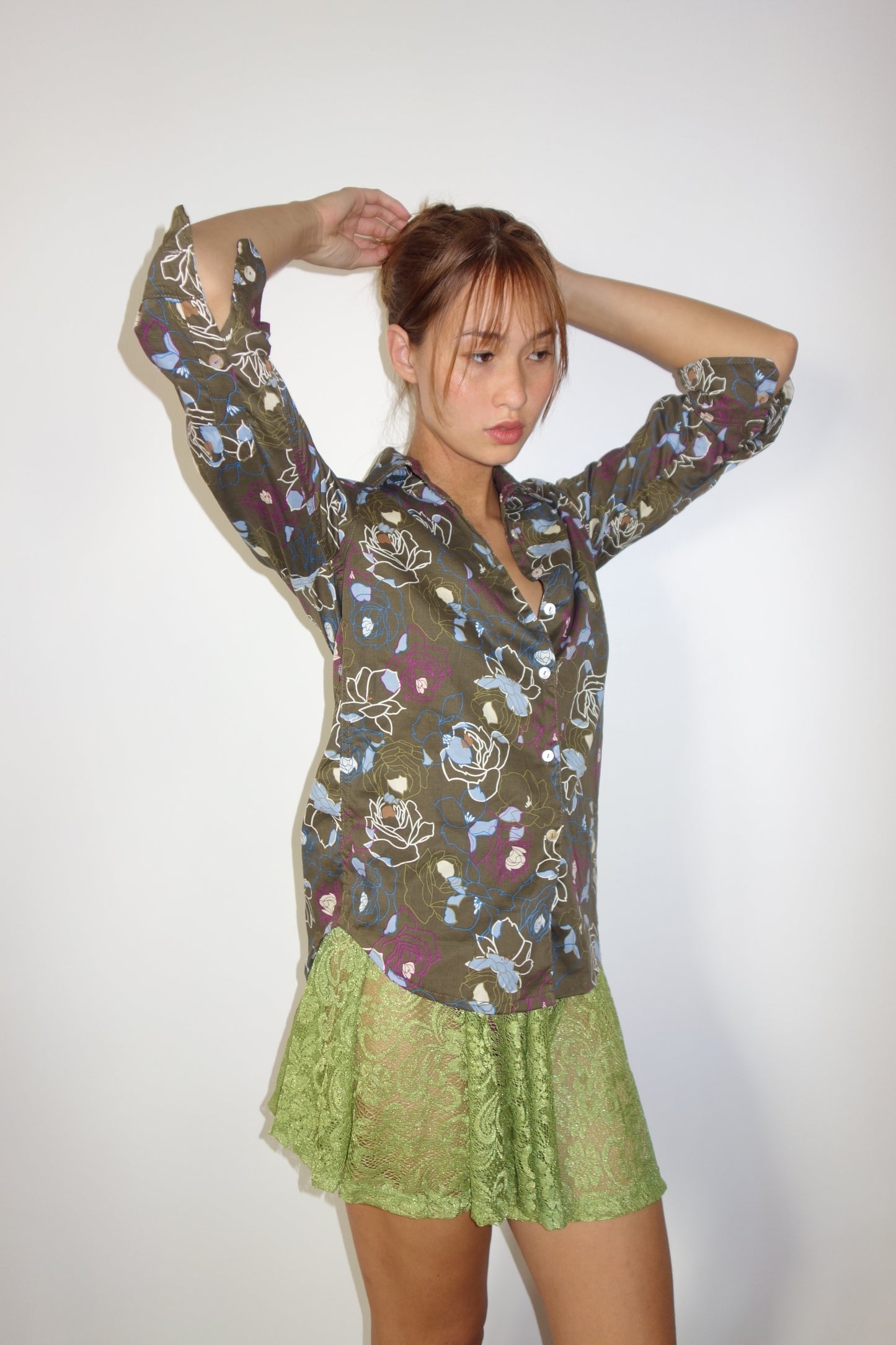 Alex Shirt Military Green Flowers