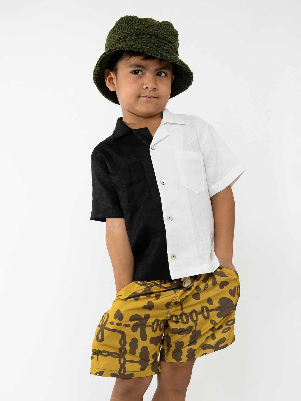 Boy's Split Camp Collar Pure Linen
