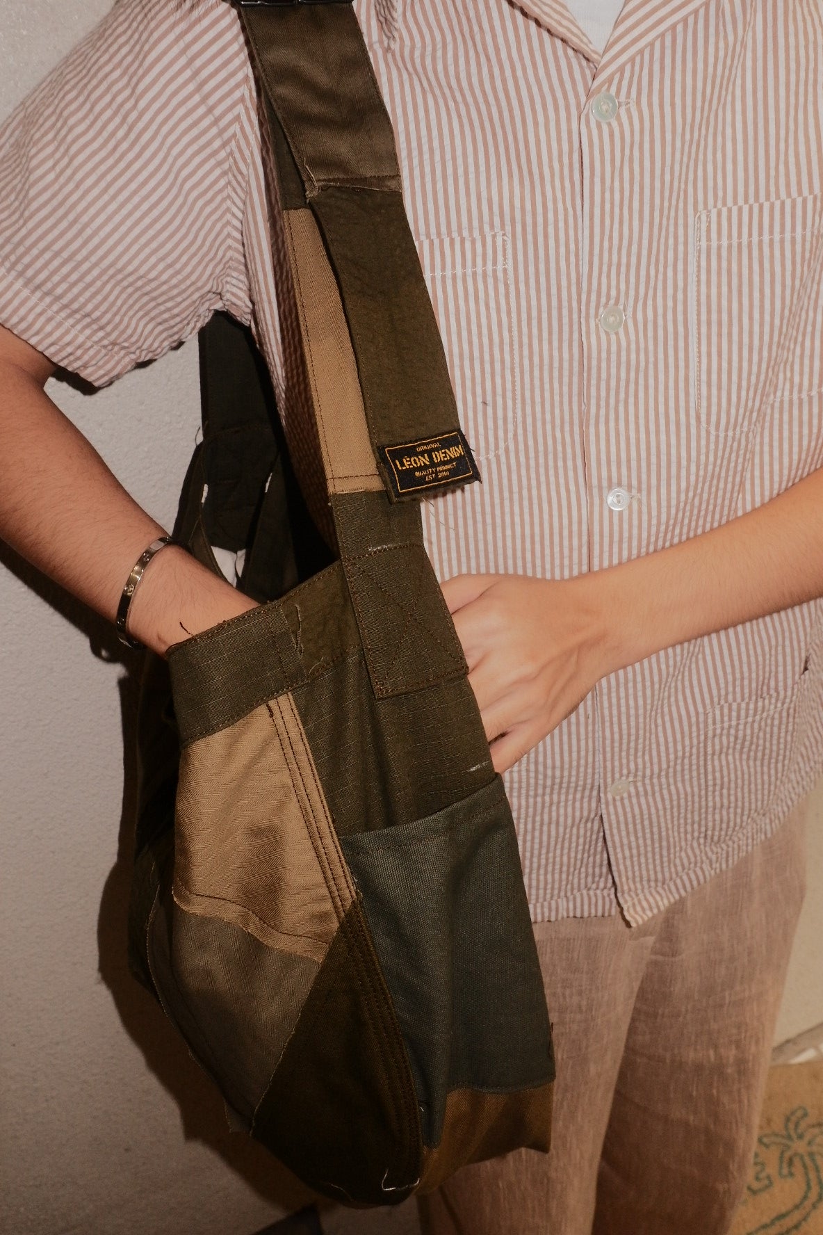 Patchwork Messenger Bag Army Green