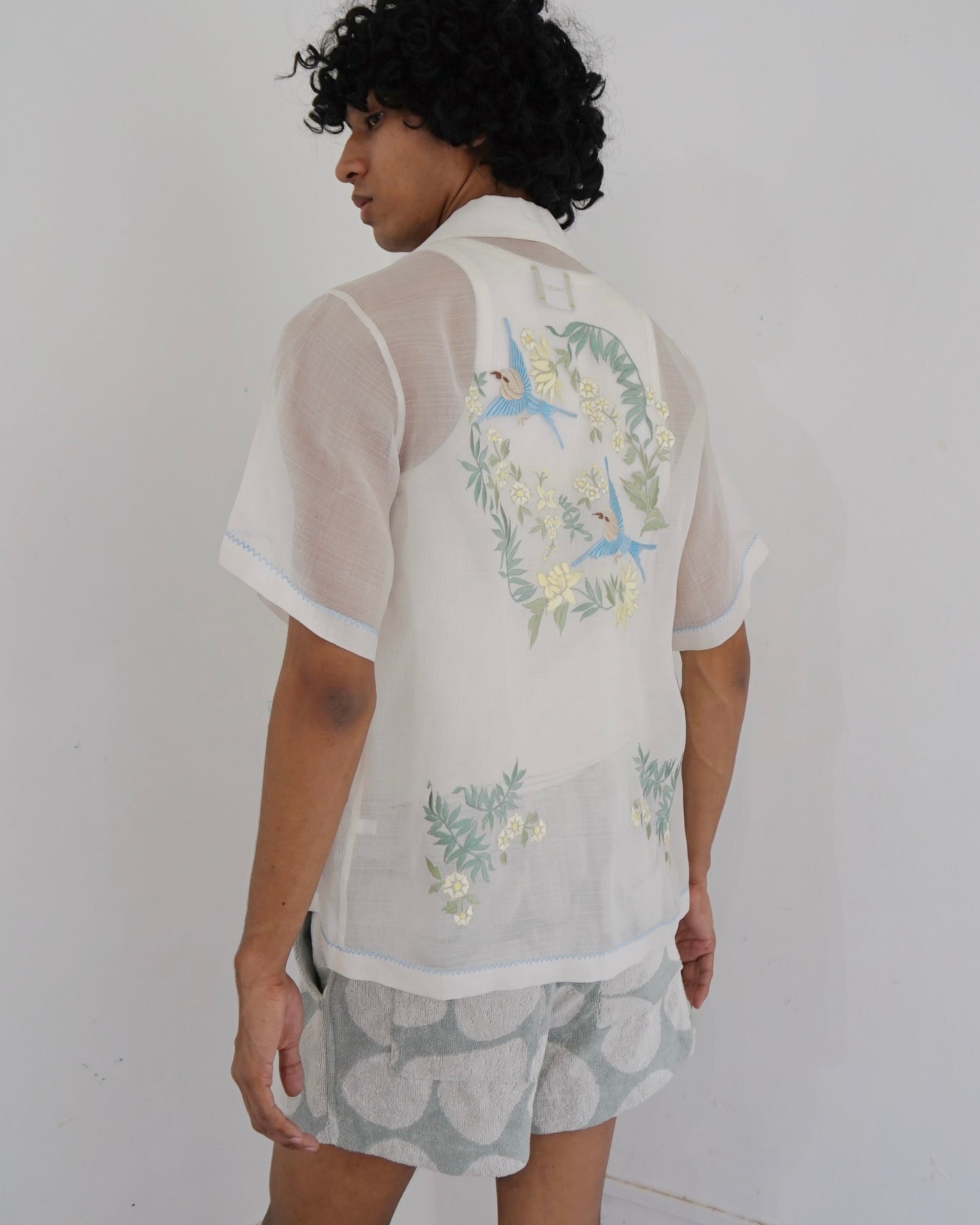 Chinoiserie Silk Cocoon Shirt Cerulean