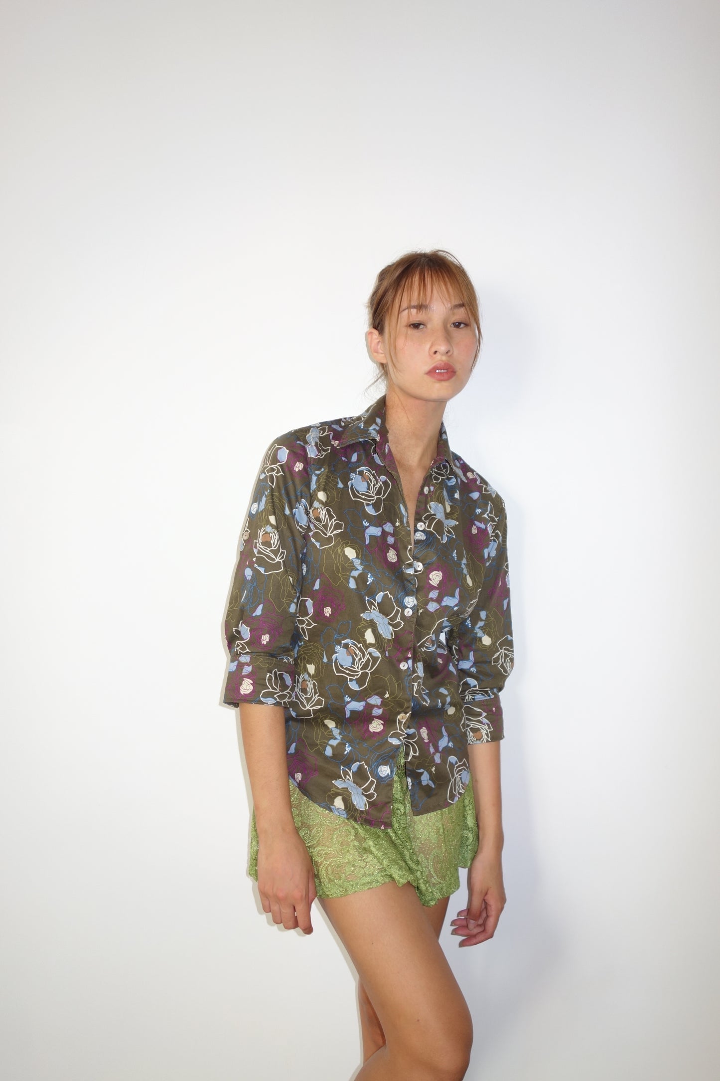 Alex Shirt Military Green Flowers