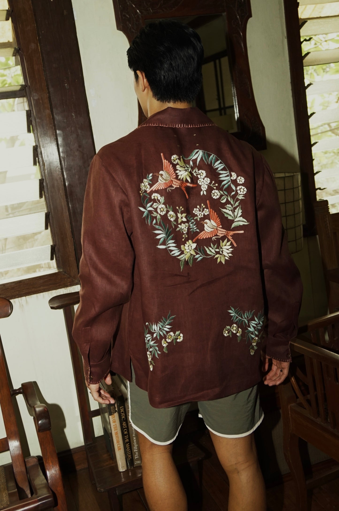 Chinoiserie Tablea Long Sleeve Linen Shirt Pumpkin