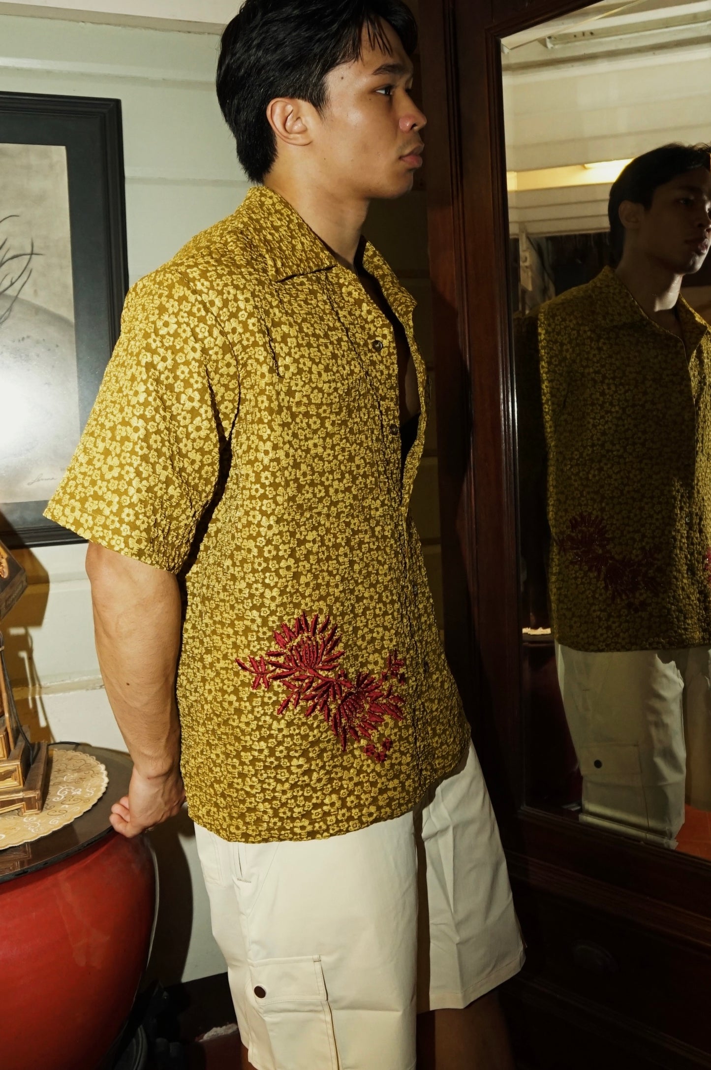 Dead Stock Embroidered Cloque Mustard