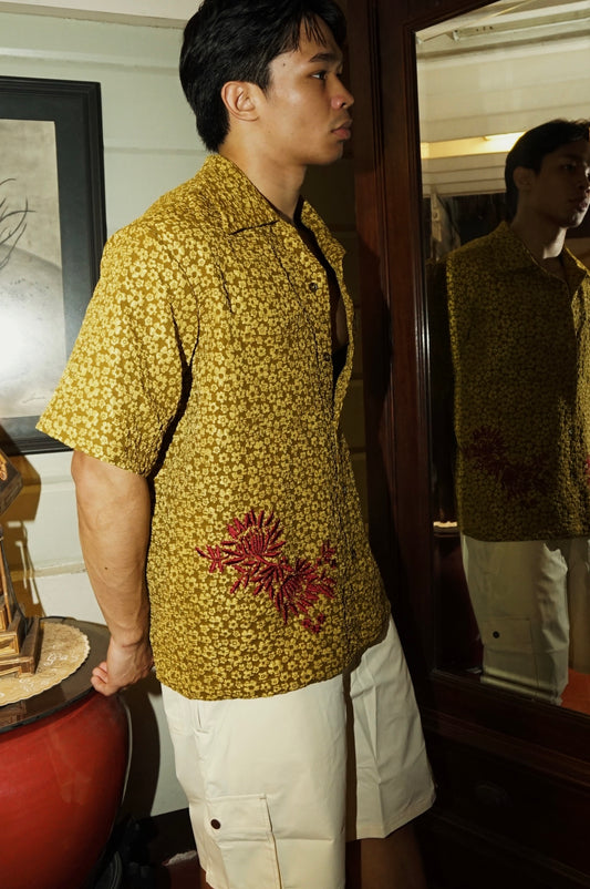 Dead Stock Embroidered Cloque Mustard