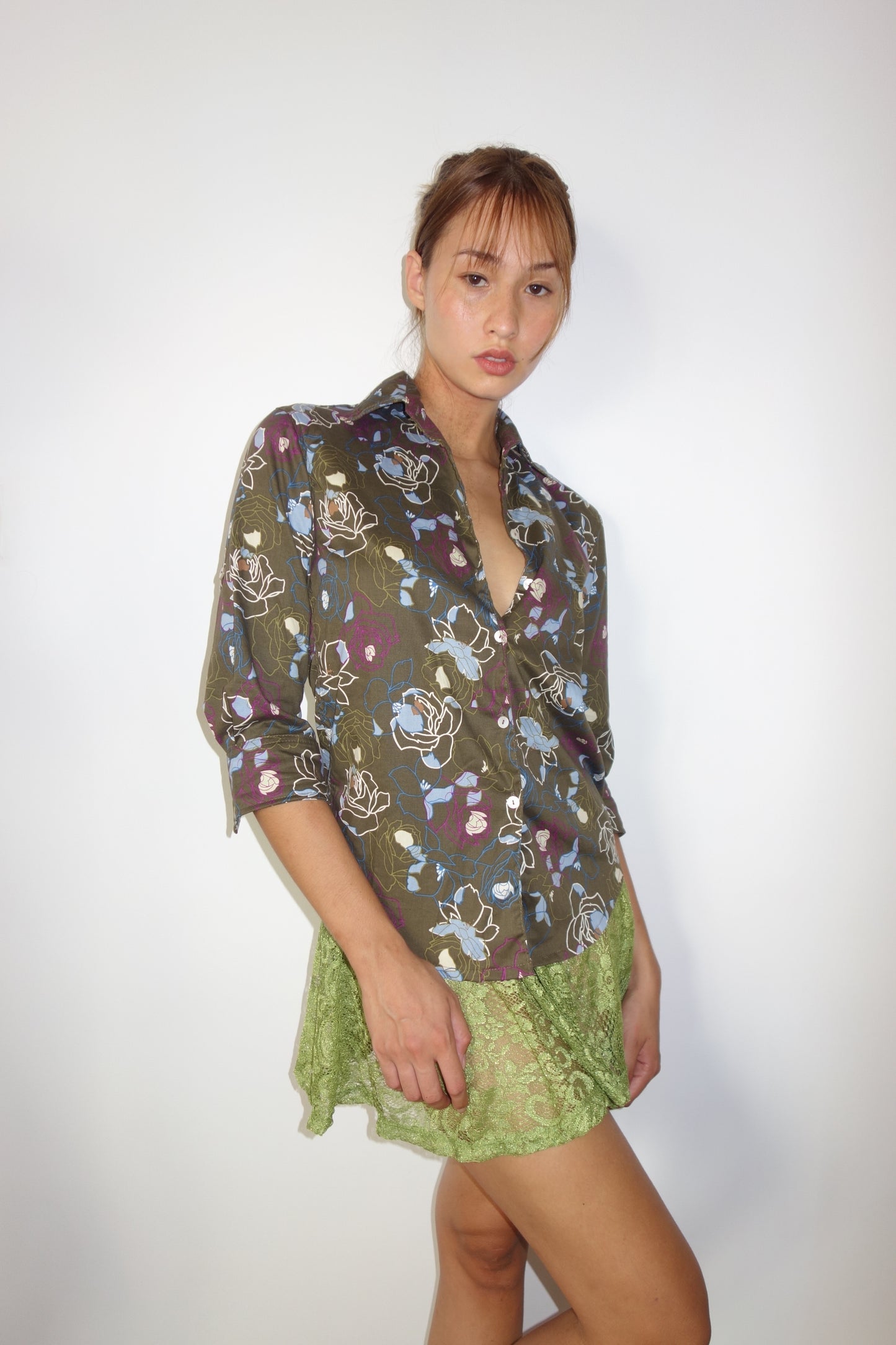 Alex Shirt Military Green Flowers