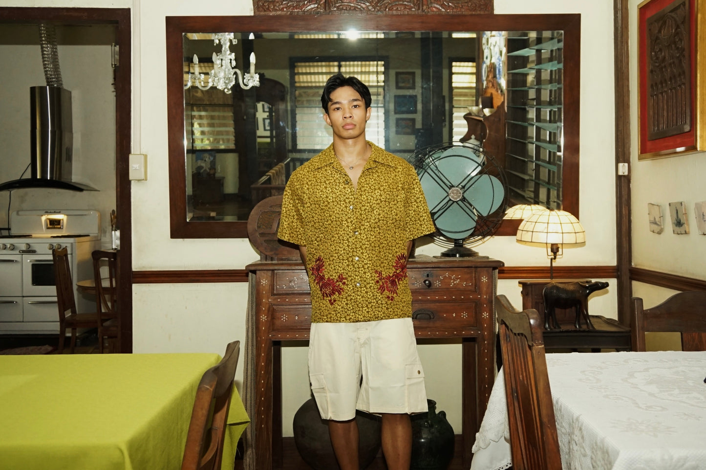 Dead Stock Embroidered Cloque Mustard