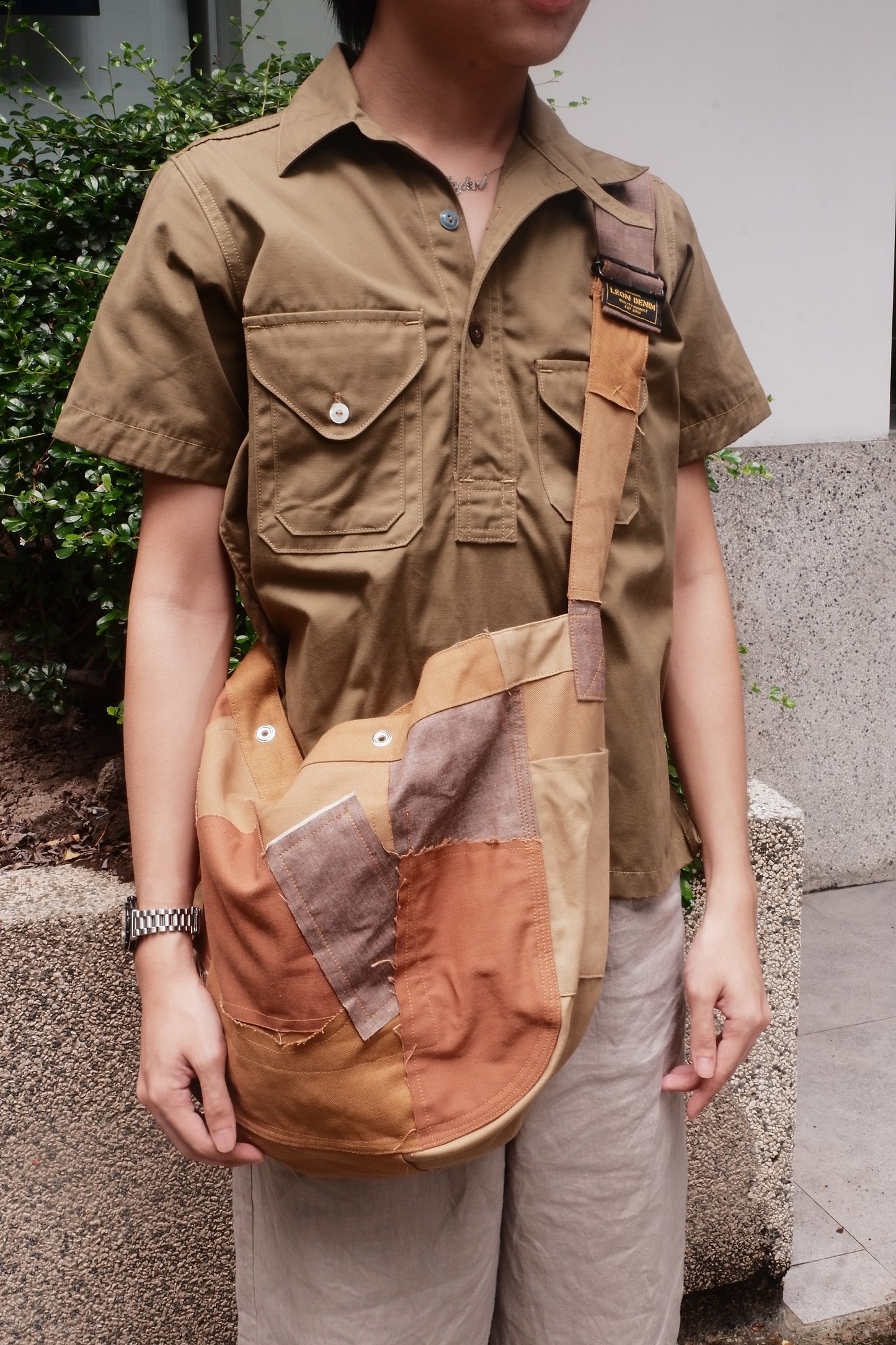 Patchwork Messenger Bag Tan