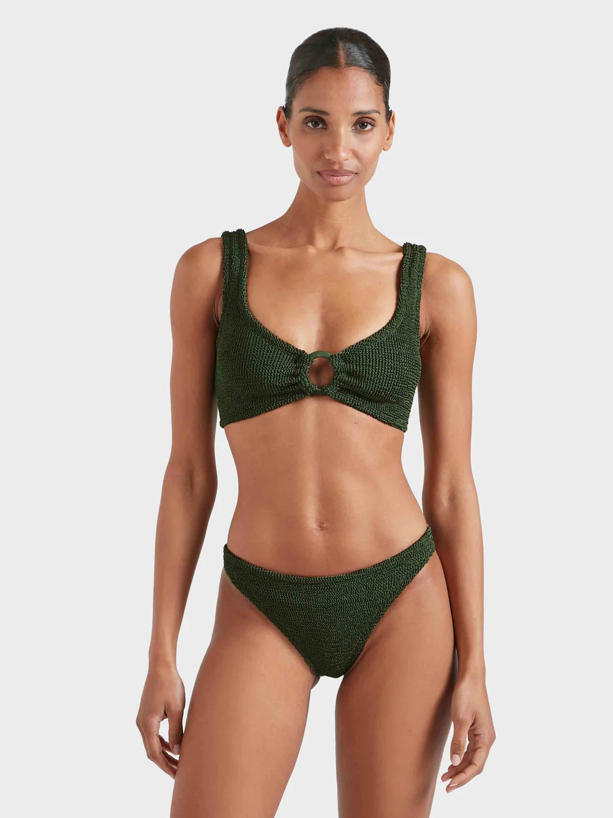 Julia Bikini with Tonal Hoops Metallic Khaki