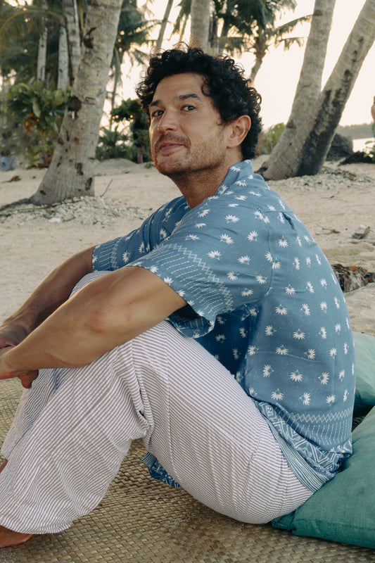 Men's Aloha Shirt Blue Print
