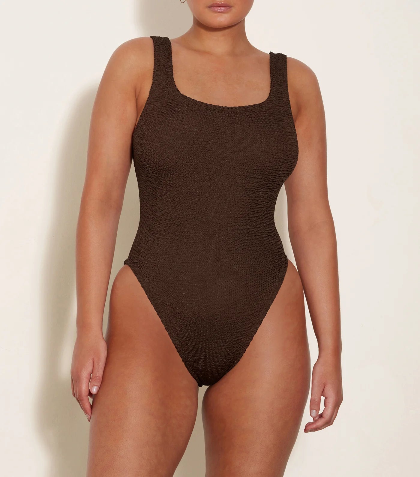 Square Neck Swim Metallic Chocolate