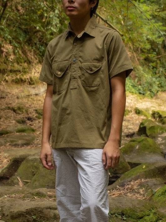 Tropa x Leon Denim Weekender Pullover Shirt Olive Popplin