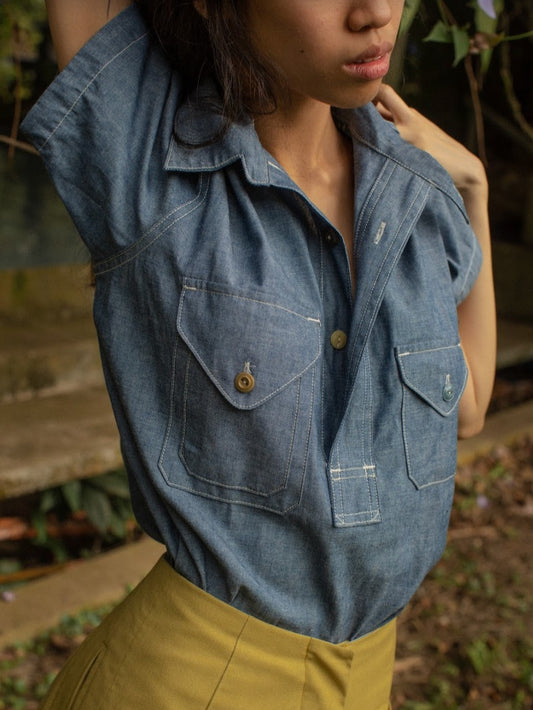 Tropa x Leon Denim Weekender Pullover Shirt Sky Blue Chambray